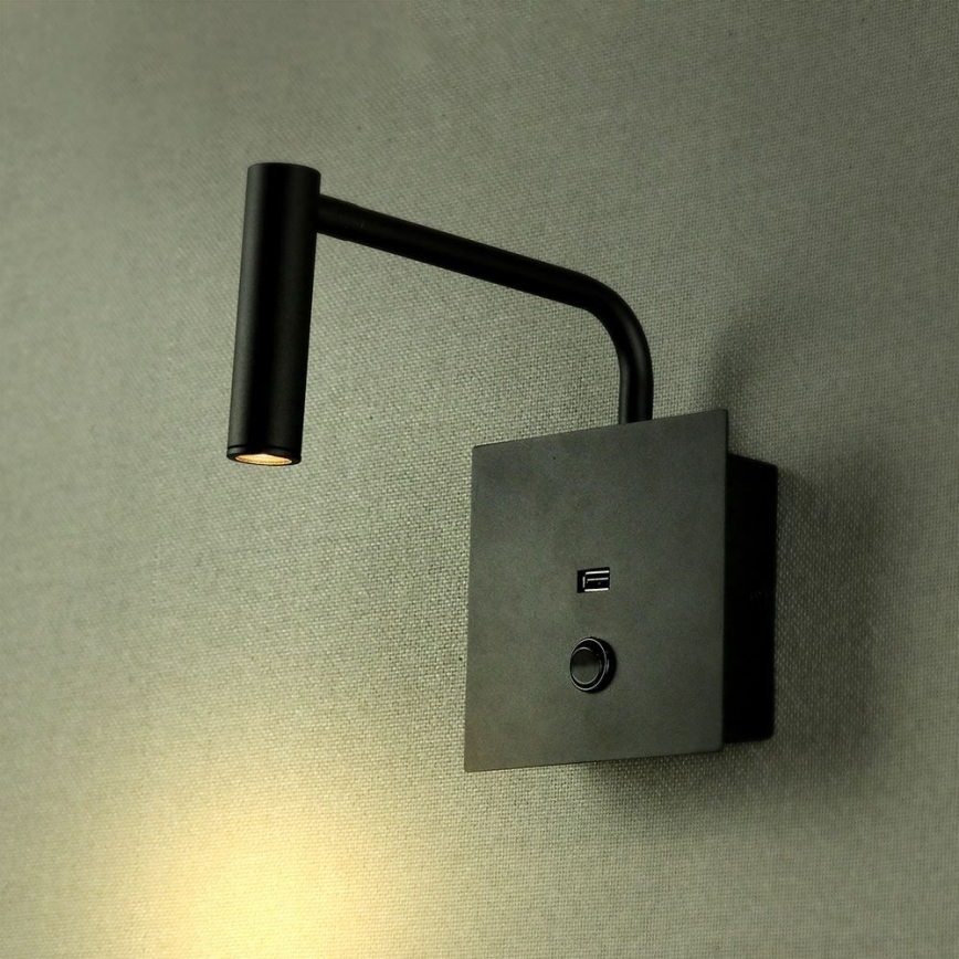 Гнучка настінна LED-лампа з USB-портом LED/3W/230V