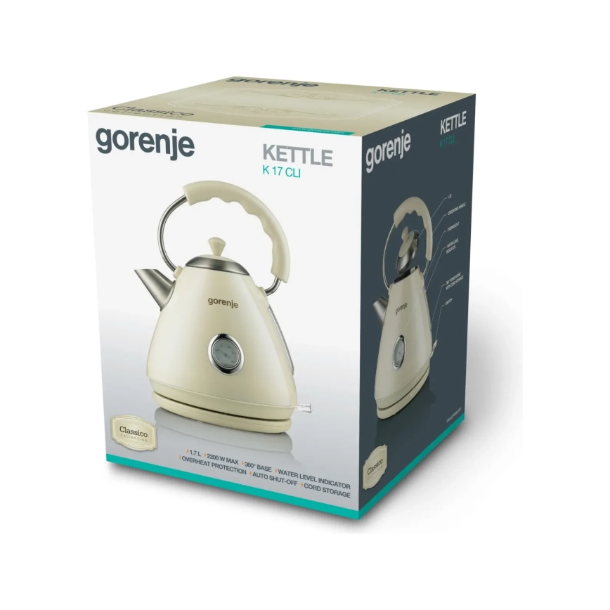 GORENJE K17CLI - Електрочайник 1,7 л 2200 Вт/230 В бежевий