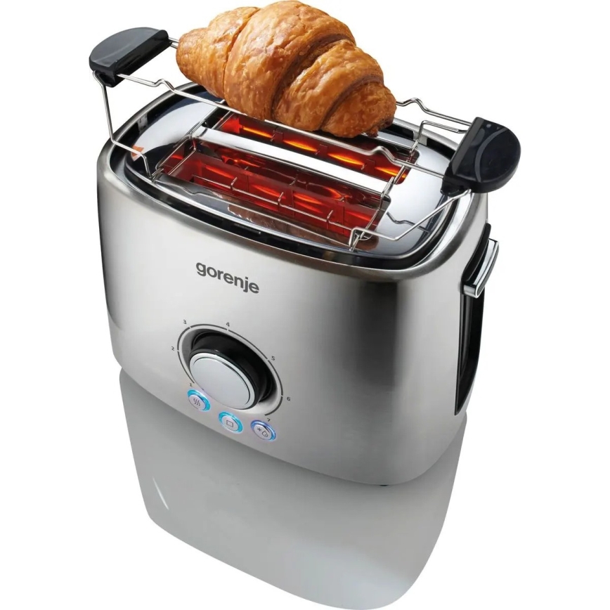 GORENJE T1000E - тостер з двома отворами та розігрівачем 1000 Вт/230 В нержавіюча сталь