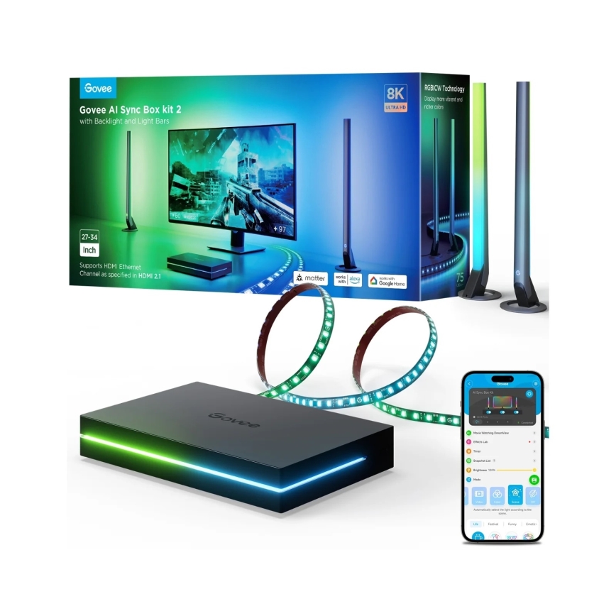 Govee - AI Sync Box Kit 2 Smart комплект подсветки для ПК 27-34 + LED-панели Wi-Fi