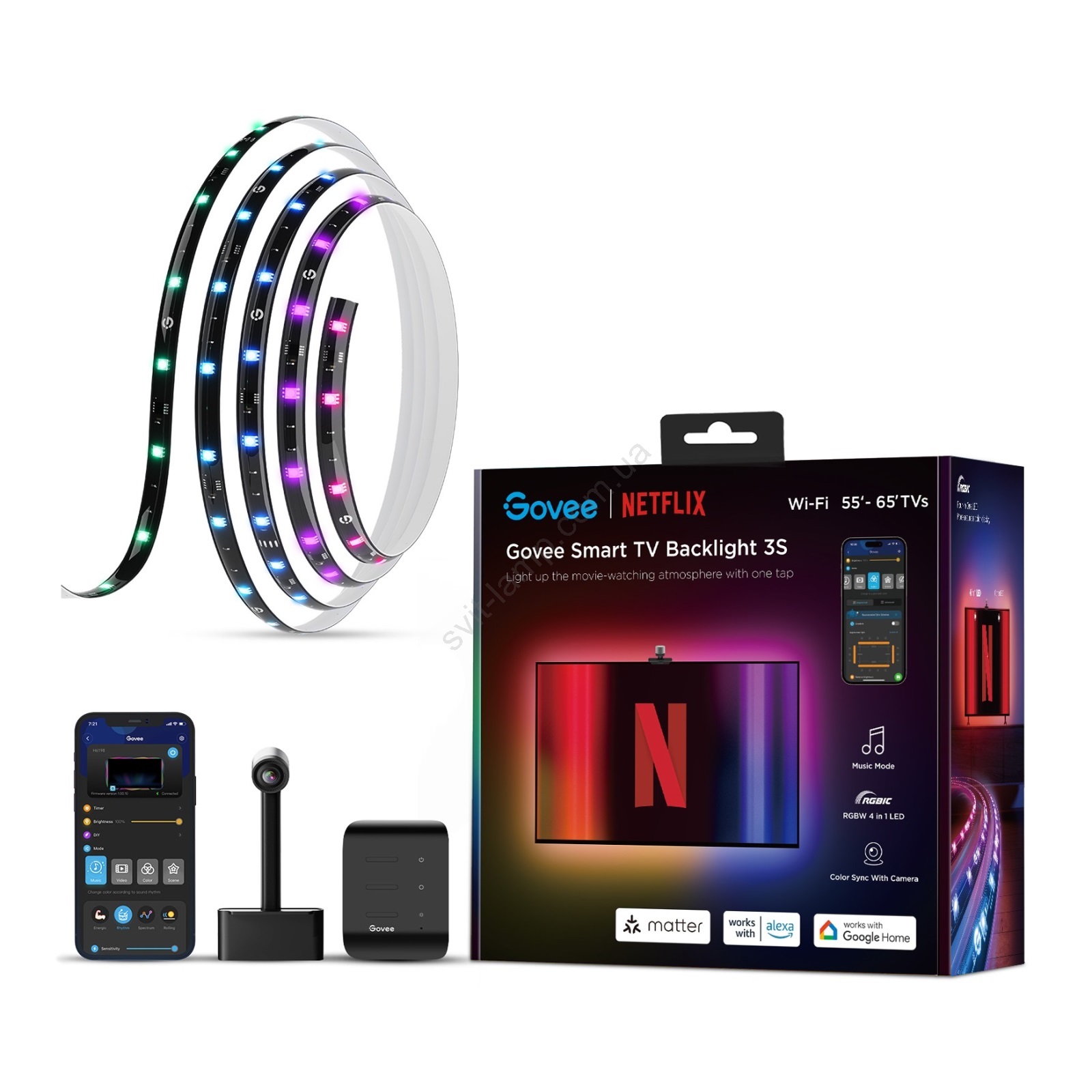Kit Govee TV 3 Lite - Bande LED RGBICW 3,6 M, 216 LEDs, Wi-Fi (neuf)