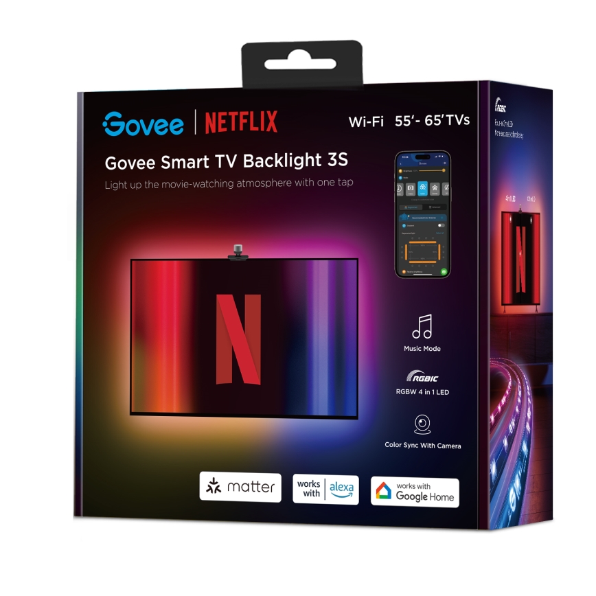 Govee - Backlight 3S Netflix TV 55-65" SMART LED Підсвітка RGBICW Wi-Fi + пульт дистанційного керування