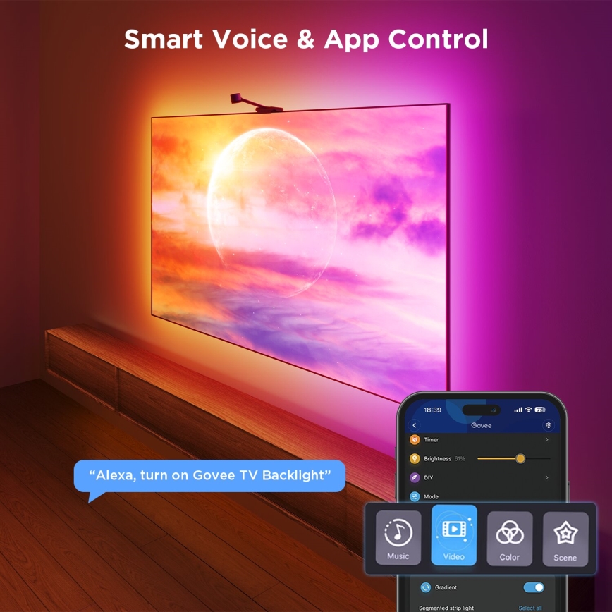 Govee - Backlight 3S Netflix TV 55-65" SMART LED RGBICW-подсветка Wi-Fi + дистанционное управление