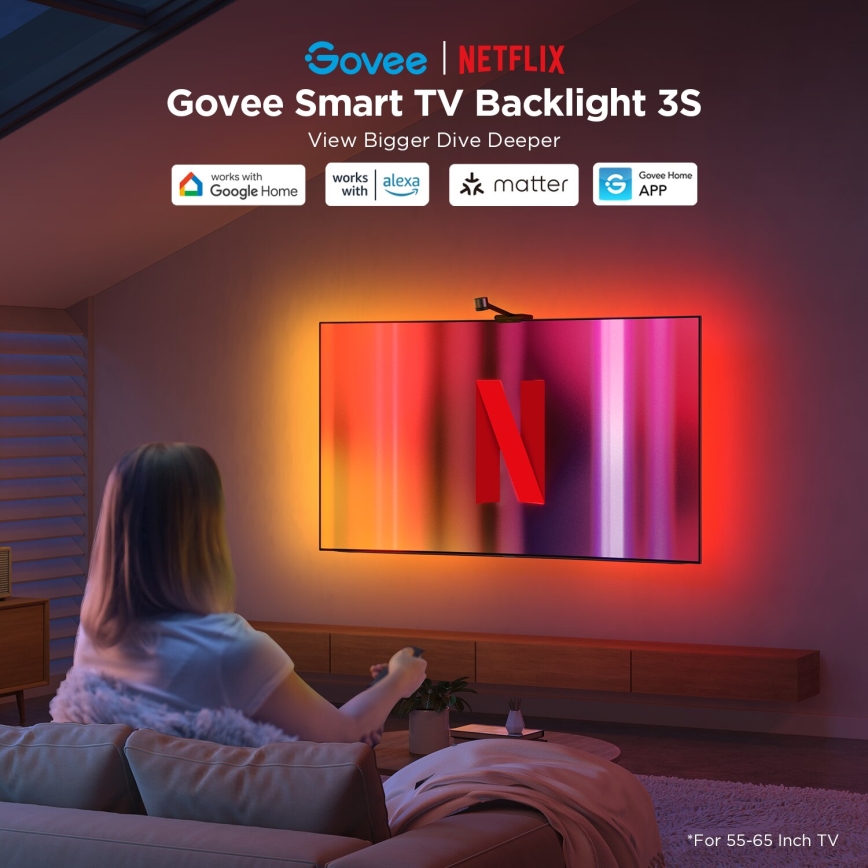 Govee - Backlight 3S Netflix TV 55-65" SMART LED RGBICW-подсветка Wi-Fi + дистанционное управление