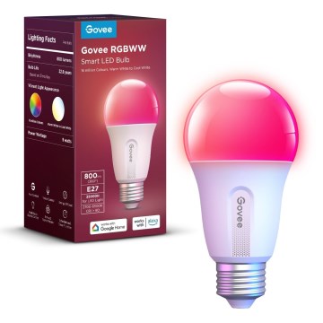 Govee - Диммируемая светодиодная RGBWW лампа Smart MATTER E27/9W/230V 2700-6500K Wi-Fi