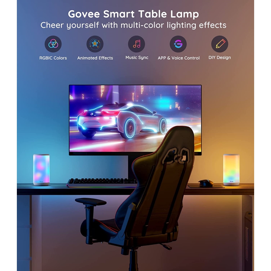 Govee - LED RGBIC Настільна лампа з регулюванням яскравості AURA 2 2200-6500K Wi-Fi Matter