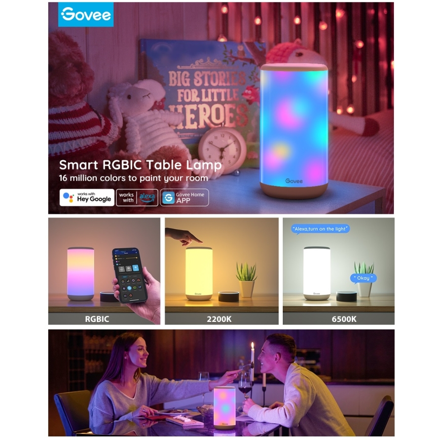 Govee - LED RGBIC Настільна лампа з регулюванням яскравості AURA 2 2200-6500K Wi-Fi Matter