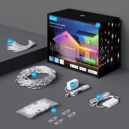 Govee - LED RGBIC Вулична гірлянда Smart бурульки 10 м Wi-Fi Matter IP65