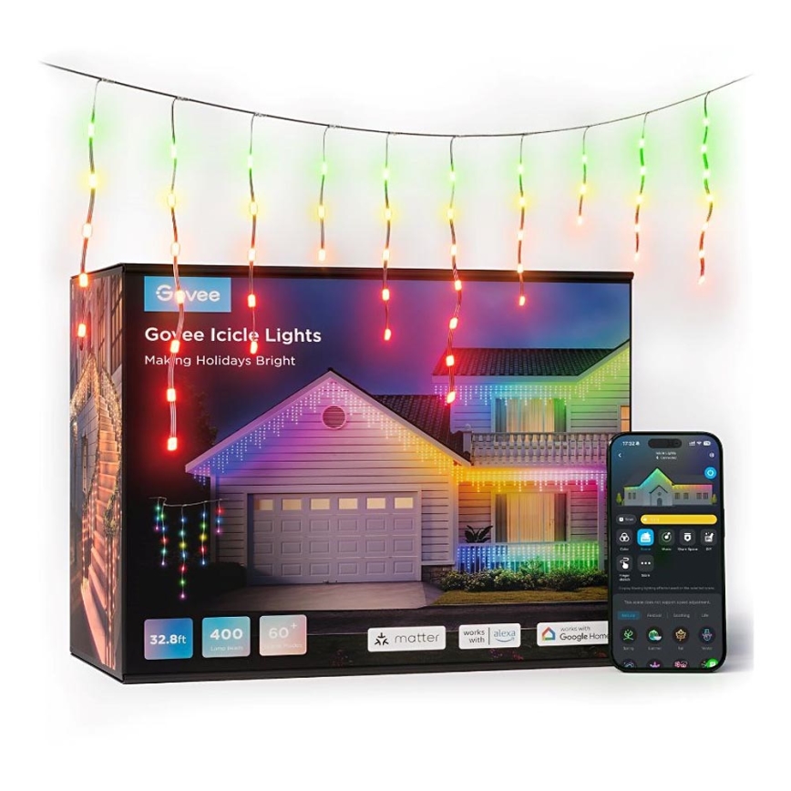 Govee - LED RGBIC Вулична гірлянда Smart бурульки 10 м Wi-Fi Matter IP65