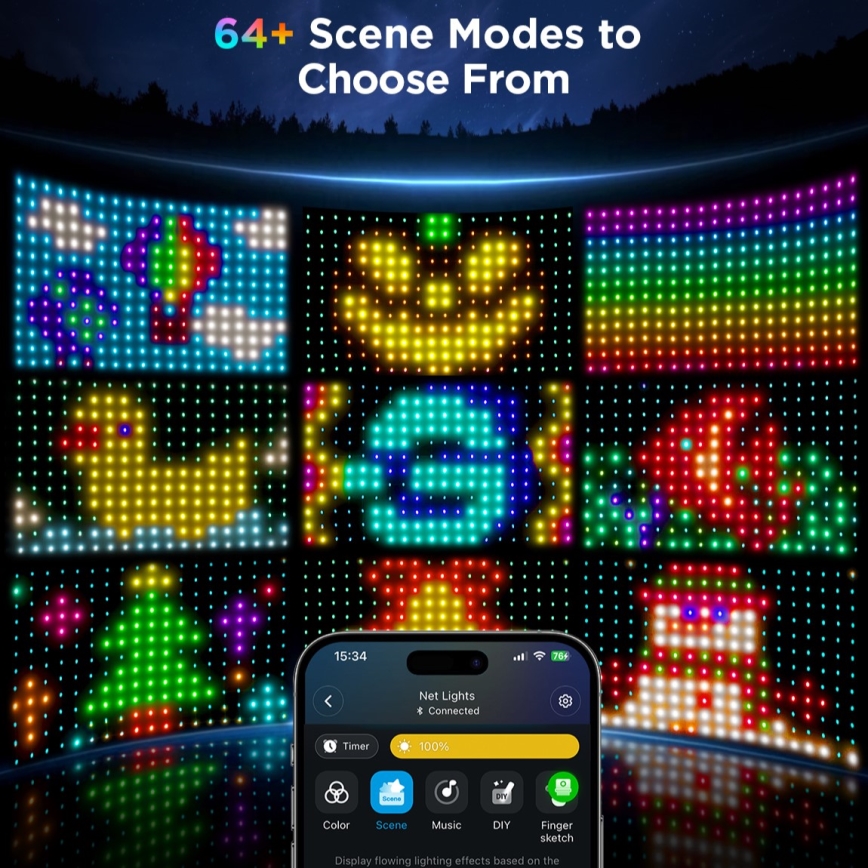 Govee - LED RGBIC зовнішня світлова сітка 143x85cm Wi-Fi Matter IP65