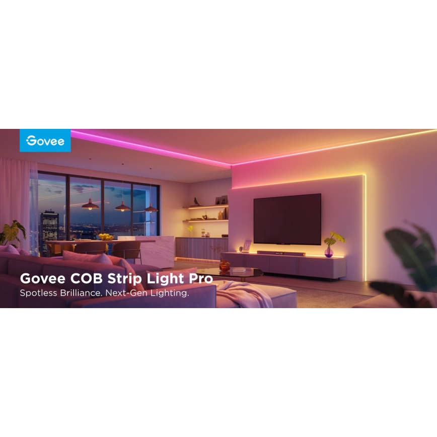 Govee - LED RGBICW Лента с регулированием яркости COB 3780 диоды 3 м Wi-Fi Matter