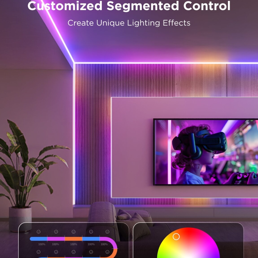 Govee - LED RGBICW Стрічка з регулюванням яскравості COB 3780 діод 3м Wi-Fi Matter