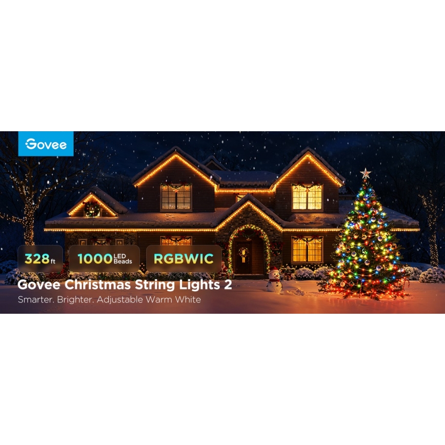 Govee - LED RGBICW Уличная рождественская гирлянда 2700-6500K 20 м Wi-Fi Matter IP66