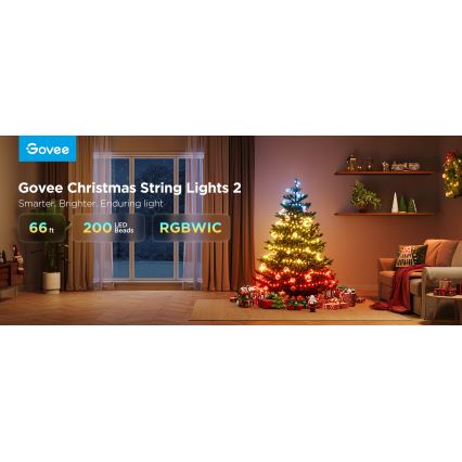 Govee - LED RGBICW Уличная рождественская гирлянда 2700-6500K 20 м Wi-Fi Matter IP66