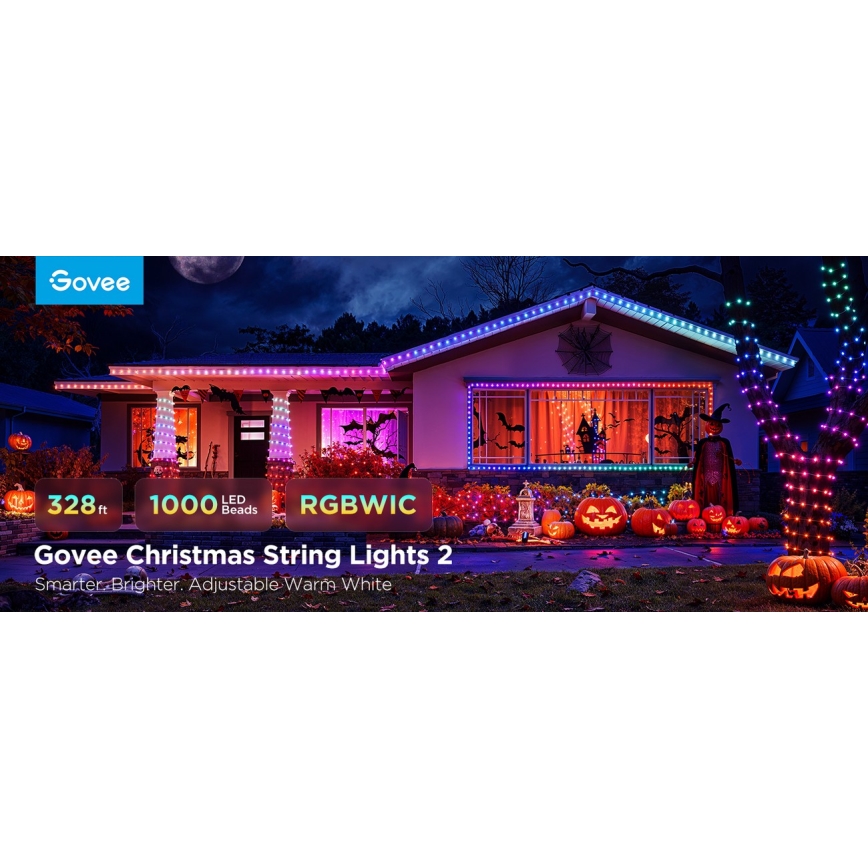 Govee - LED RGBICW Уличная рождественская гирлянда 2700-6500K 20 м Wi-Fi Matter IP66