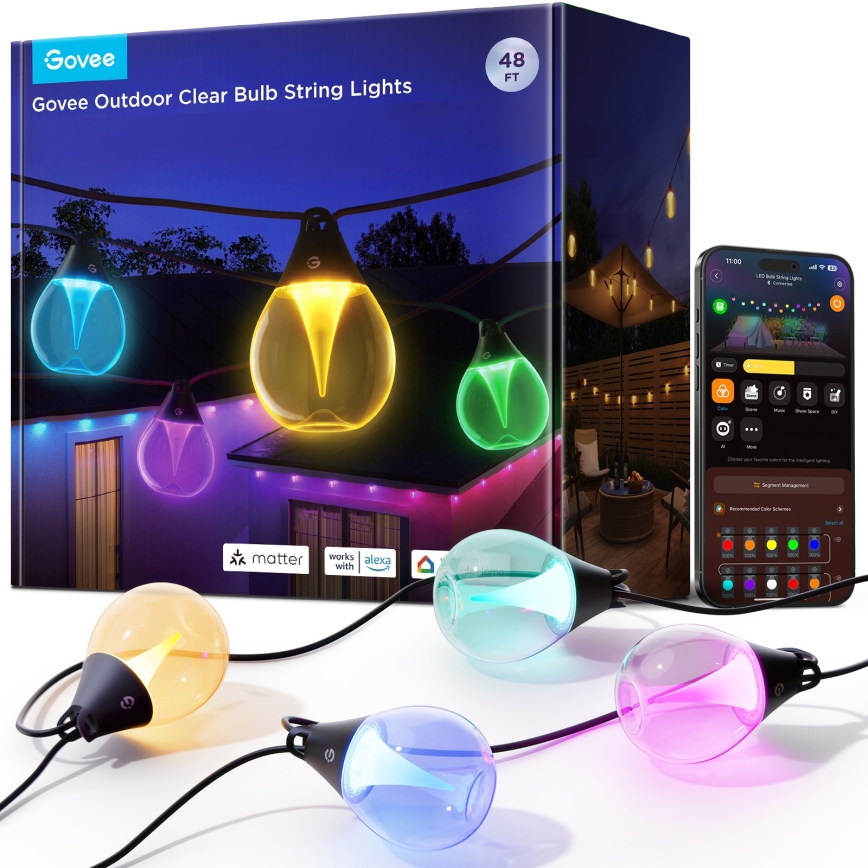 Govee - LED RGBICW Вулична декоративна гірлянда з регулюванням яскравості LED/24W/230V IP67 2700-6500K Wi-Fi