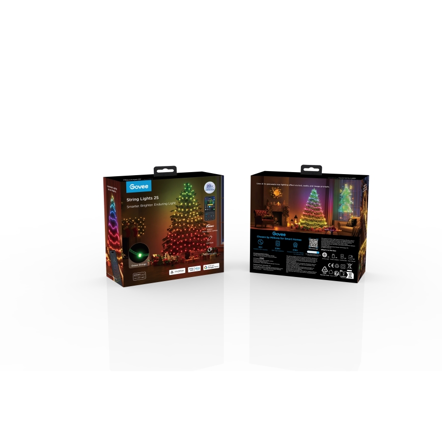 Govee - LED RGBICW Вуличний різдвяна гірлянда 2700-6500K 20м Wi-Fi Matter IP66