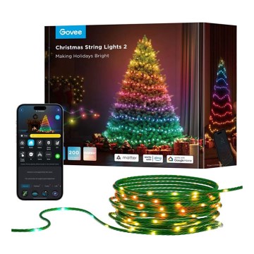 Govee - LED RGBICW Вуличний різдвяна гірлянда 2700-6500K 20м Wi-Fi Matter IP66