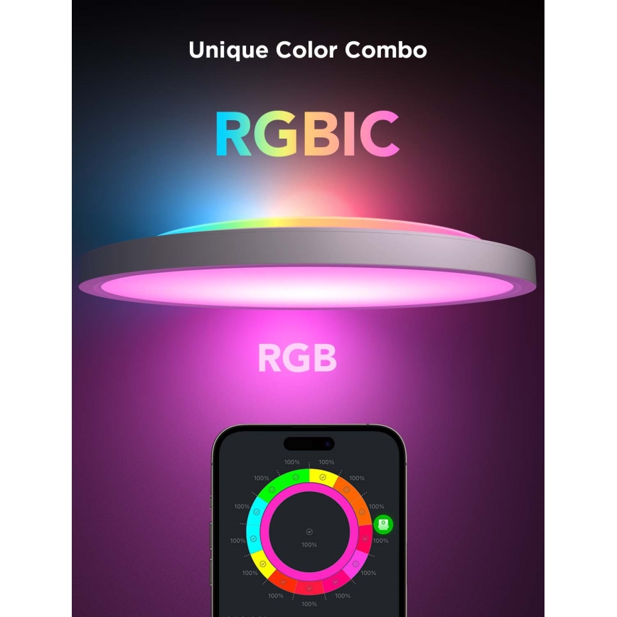 Govee - LED RGBICWW Диммируемый потолочный светильник LED/29Вт/230В, диаметр 30 см, совместим с Matter, Wi-Fi