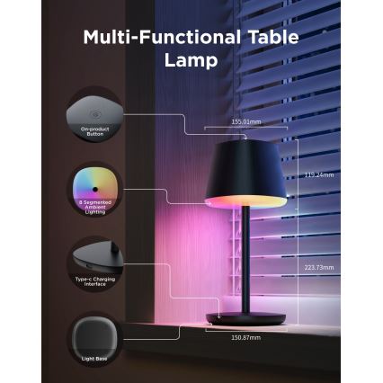Govee - LED RGBICWW диммируемая настольная лампа CLASSIC MATTER LED/10W/5V 4800mAh Wi‑Fi