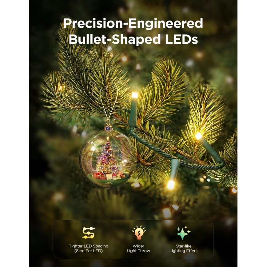 Govee - LED RGBWIC Уличная рождественская гирлянда 2700-6500K 30 м Wi-Fi Matter IP65