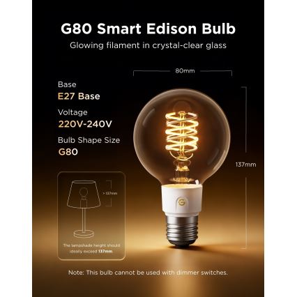 Govee - диммируемая светодиодная лампа RGBWW Smart MATTER G80 E27/5W/230V 2700-6500K Wi-Fi