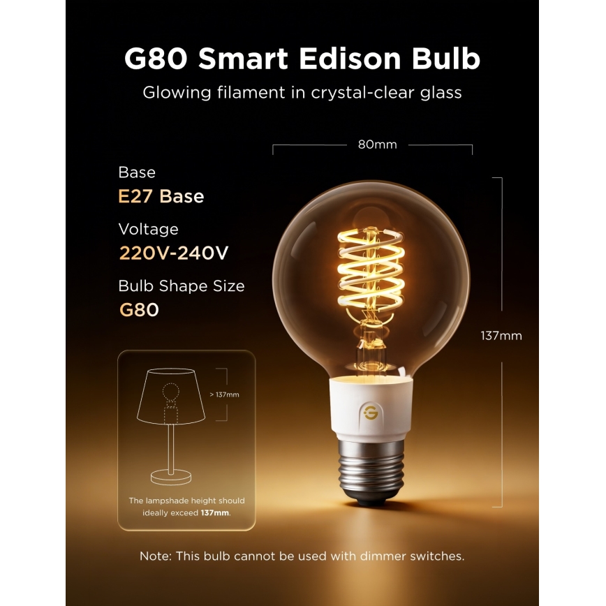 Govee - LED RGBWW затемнювана лампа Розумна MATTER G80 E27/5W/230V 2700-6500K Wi-Fi
