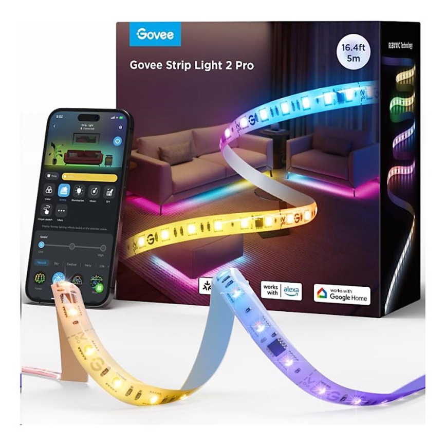 Govee - LED RGBWWIC Лента с регулированием яркости Strip Light 2 Pro 5 м Wi-Fi Matter