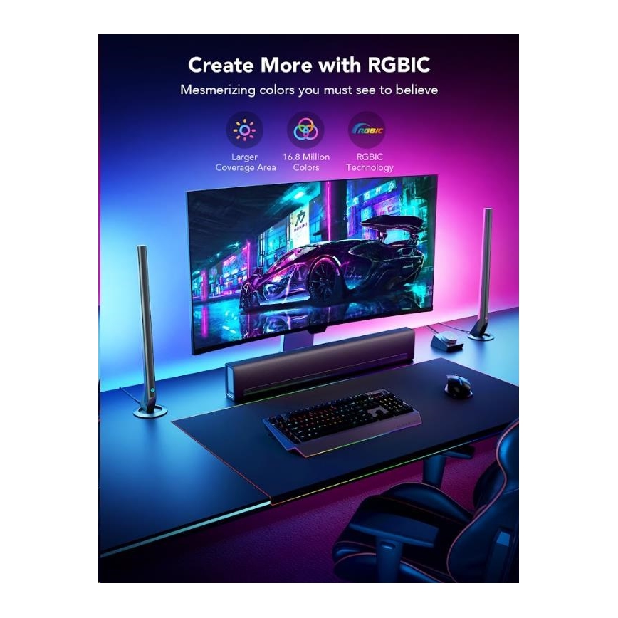 Govee - Комплект 2x Smart Gaming Wi-Fi LED RGBIC Панелі + Smart Dual чорний + пульт дистанційного керування