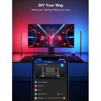 Govee - Комплект 2x Smart Gaming Wi-Fi LED RGBIC Панелі + Smart Dual чорний + пульт дистанційного керування