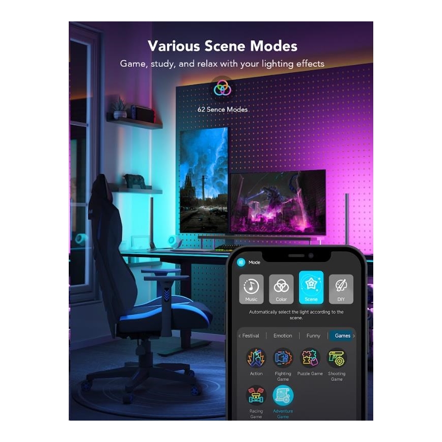 Govee - НАБОР 2x Умная панель Smart Gaming Wi-Fi LED RGBIC + Smart Dual + дистанционное управление