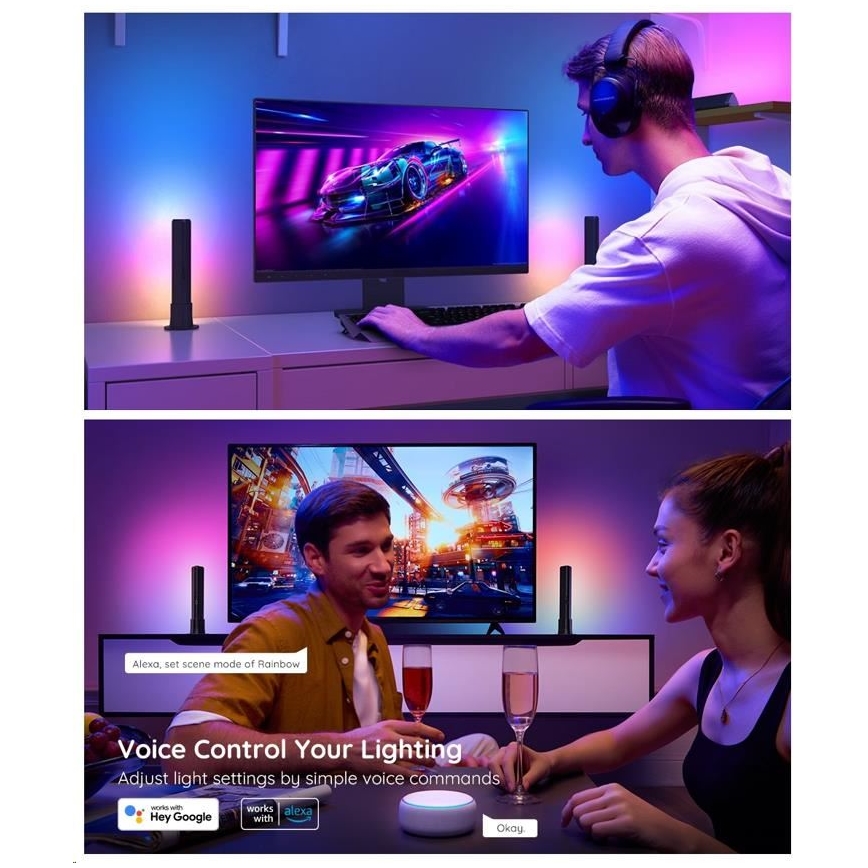 Govee - НАБОР 2x Умная подсветка Flow Plus SMART LED TV & Gaming - RGBICWW Wi-Fi