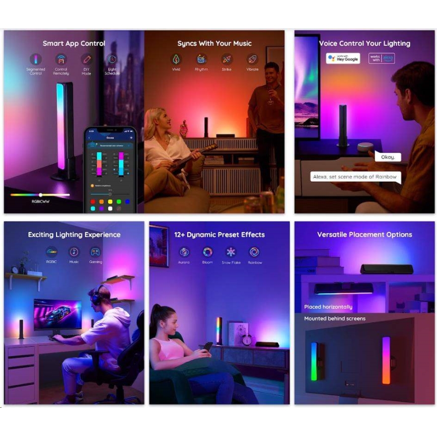 Govee - НАБОР 2x Умная подсветка Flow Plus SMART LED TV & Gaming - RGBICWW Wi-Fi
