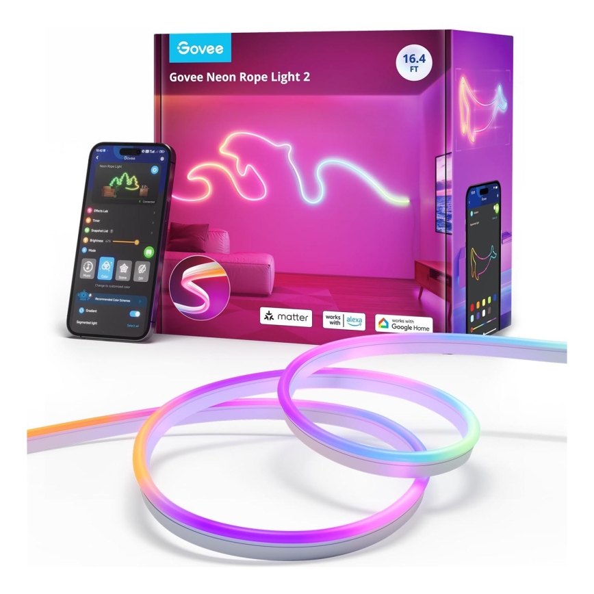 Govee - Neon 2 MATTER Светодиодная гибкая лента 5 м RGBIC Wi-Fi IP67