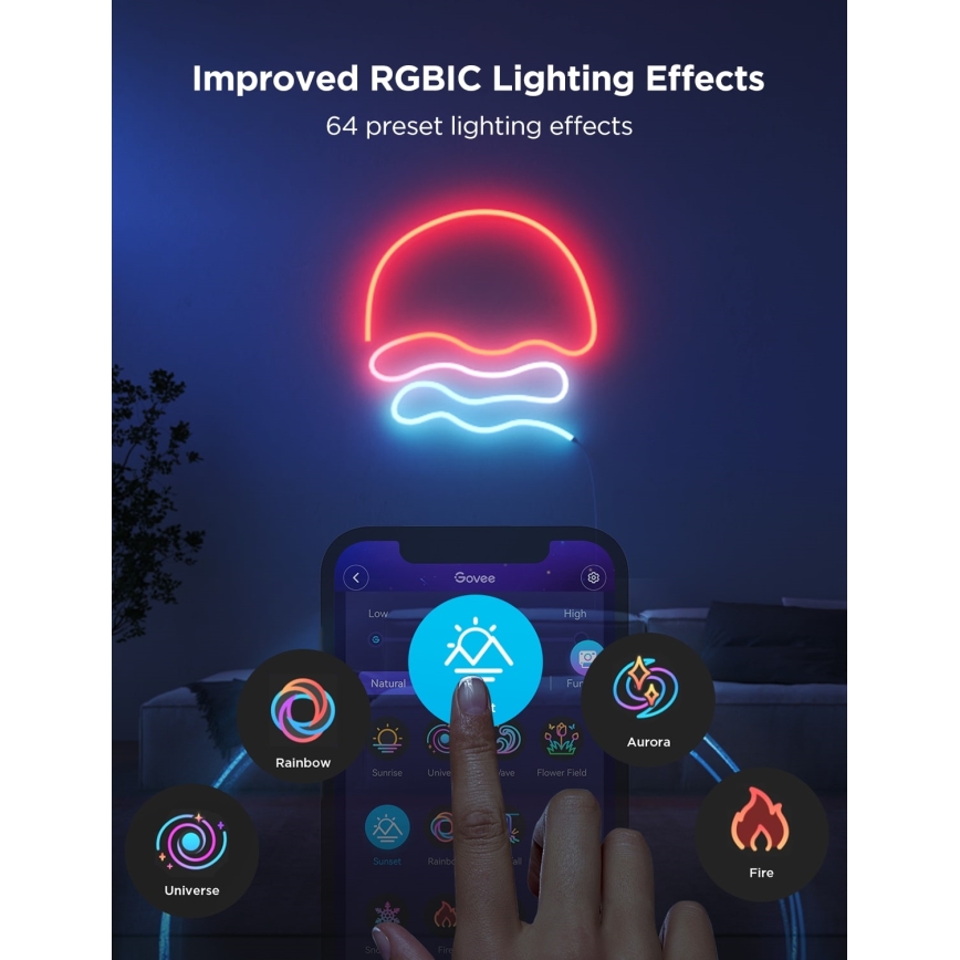 Govee - Neon 2 MATTER Светодиодная гибкая лента 5 м RGBIC Wi-Fi IP67