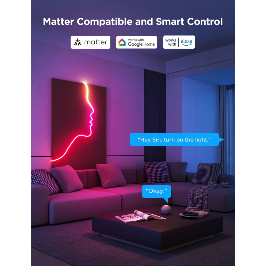 Govee - Neon 2 MATTER Светодиодная гибкая лента 5 м RGBIC Wi-Fi IP67