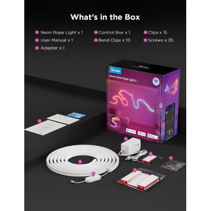 Govee - Neon 2 MATTER Светодиодная гибкая лента 5 м RGBIC Wi-Fi IP67