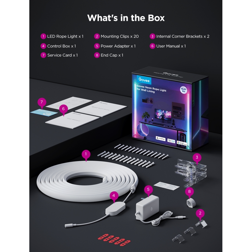 Govee - Neon MATTER LED Кутова рейка 5м RGBIC Wi-Fi