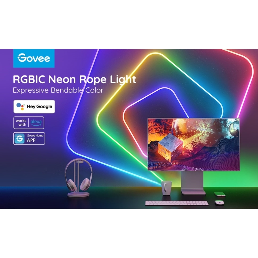 Govee - Neon SMART Гнучка світлодіодна стрічка RGBIC 2 м Wi-Fi IP67