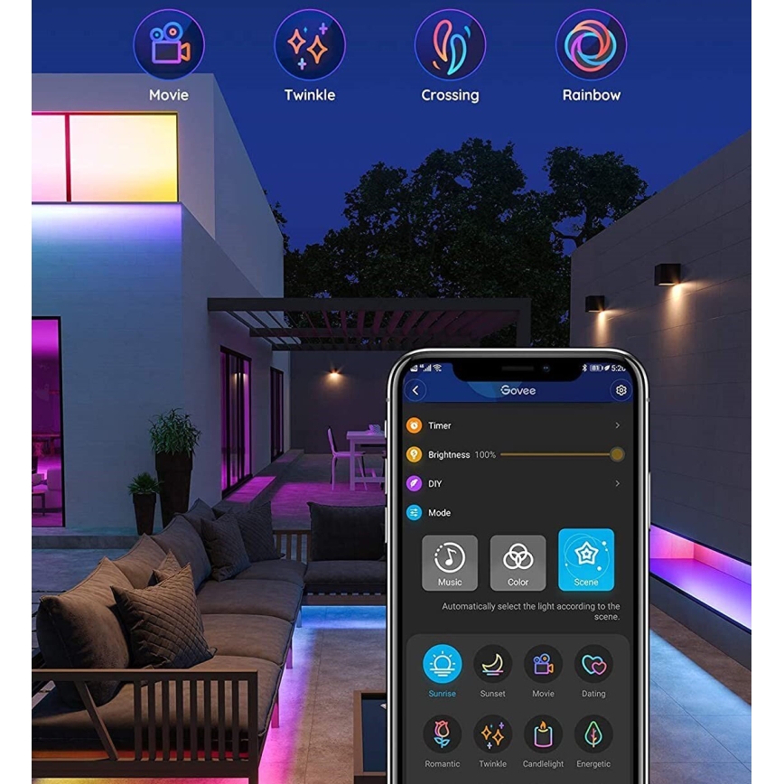 Govee - Outdoor Pro SMART RGBICWW Уличная светодиодная лента 10 м 2700-6500K Wi-Fi IP65