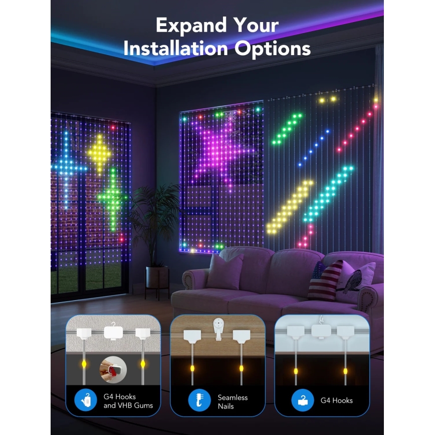 Govee - RGBIC Curtain Light 520 LED 1,5x2 м Wi-Fi IP65