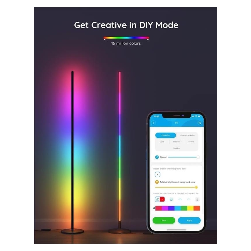 Govee - RGBICW Smart Corner Floor Lamp Wi-Fi
