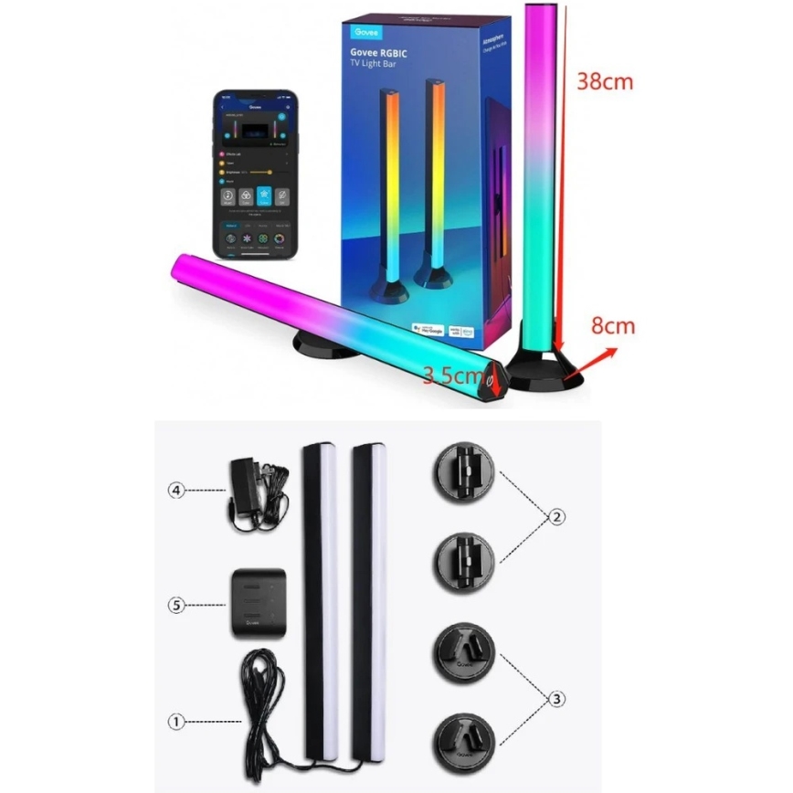 Govee - SMART LED RGBIC панель 38 см для телевізорів 43-75 - 2 шт Wi-Fi
