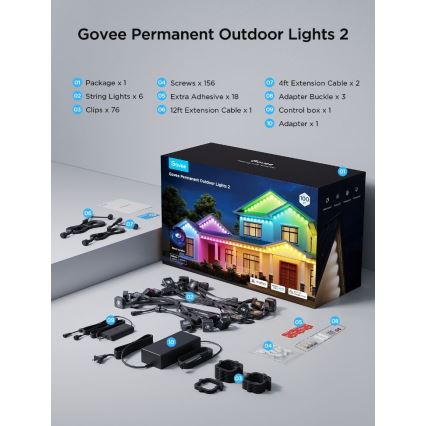 Govee - Светодиодная гирлянда RGBIC String Downlights 30 м Wi-Fi Matter IP67