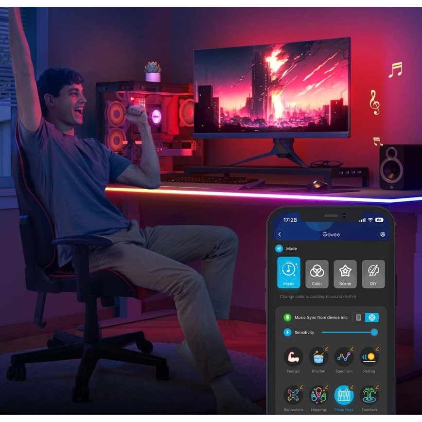 Govee - Светодиодная неоновая подсветка стола 3 м RGBIC Wi-Fi