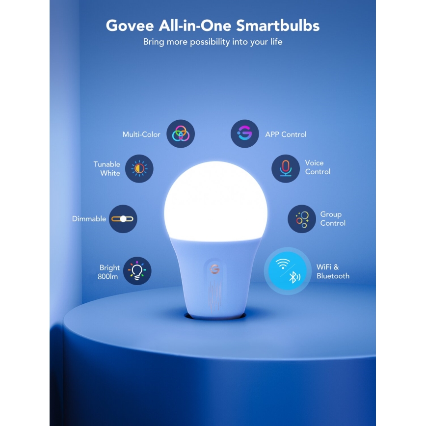 Govee - Светодиодная RGBWW-лампочка с регулированием яркости Smart E27/9W/230V 2700-6500K Wi-Fi