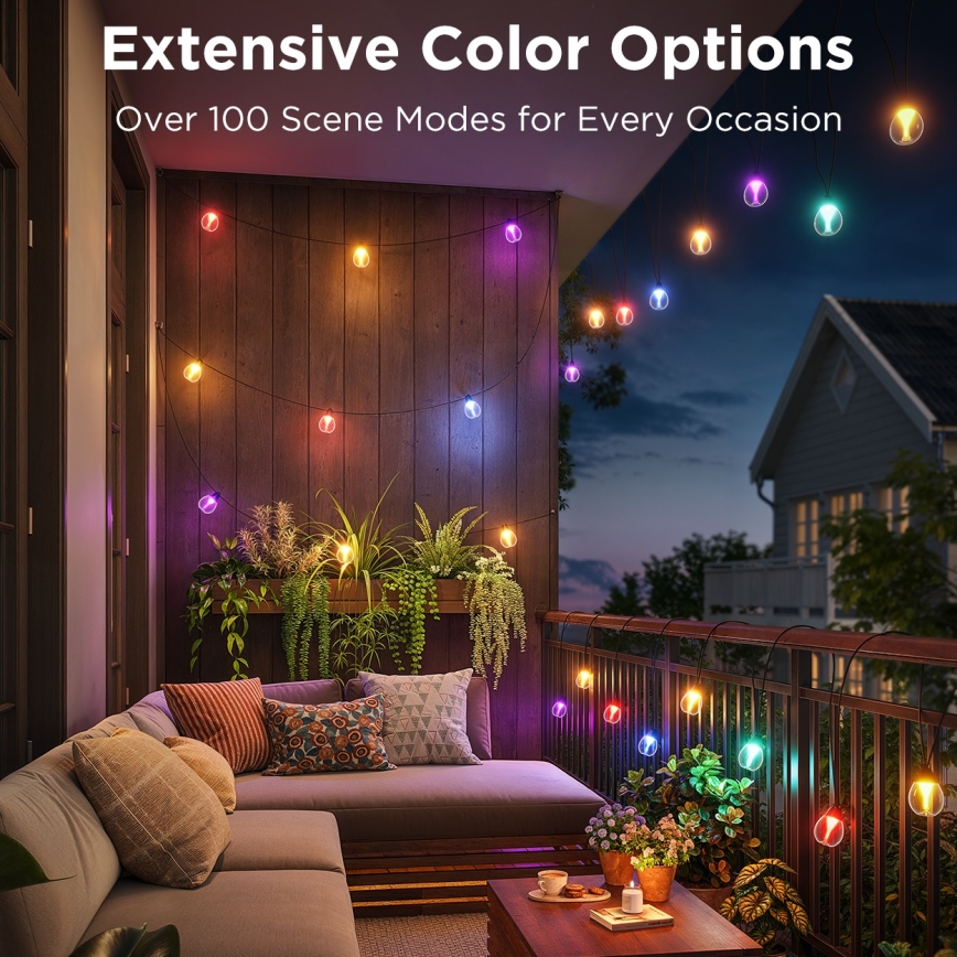 Govee - Светодиодная уличная декоративная RGBICW-гирлянда с регулированием яркости LED/24W/230V IP67 2700-6500K Wi-Fi