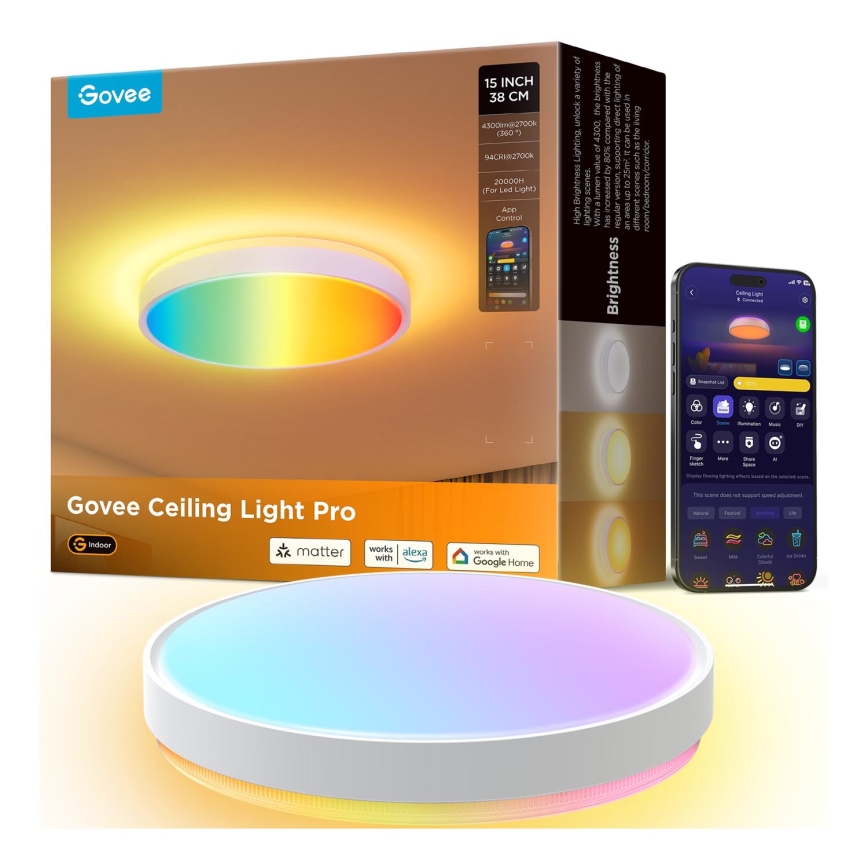Govee - Светодиодный потолочный RGBIC-светильник с регулированием яркости LED/49W/230V 2700-6500K Wi-Fi