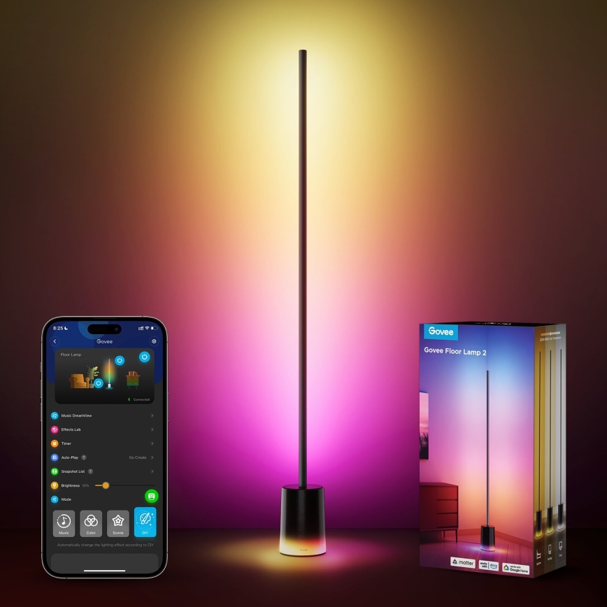 Govee - Светодиодный торшер с регулированием яркости Smart MATTER LED RGBICWW 2200-6500K Wi-Fi + дистанционное управление