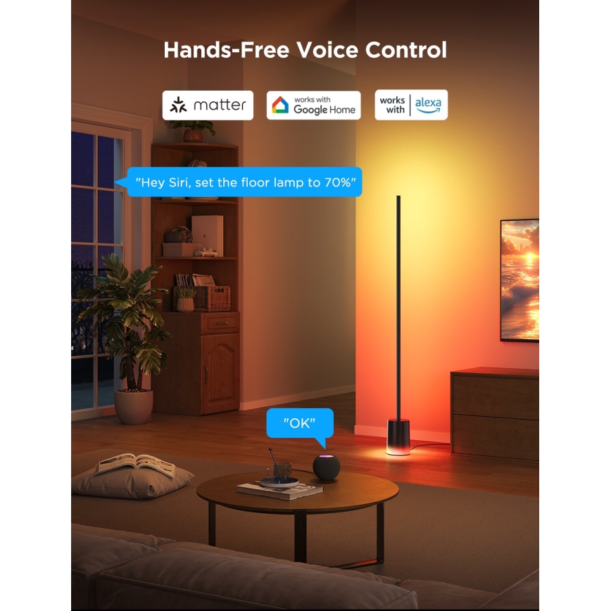 Govee - Светодиодный торшер с регулированием яркости Smart MATTER LED RGBICWW 2200-6500K Wi-Fi + дистанционное управление